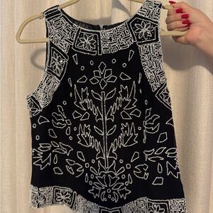 Black and White Embroidered/ Sequined Women's Top